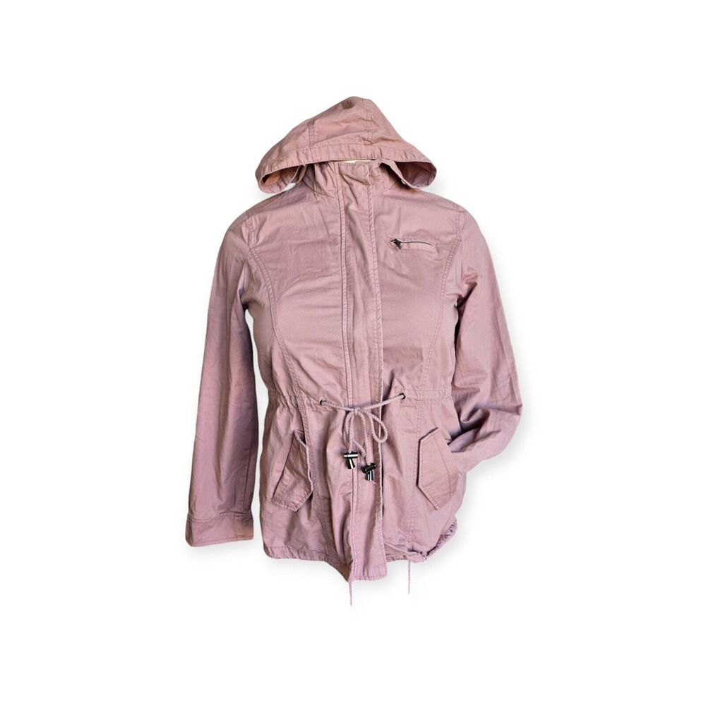 Outer Edge Womens Large Pink Utility Canvas Jacket with Hoodie